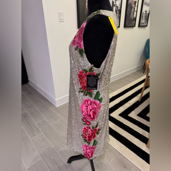 ALEXIA ADMOR BOSTON PROPER Sequin Sleeveless Dress with Embroidered Roses 16 NWT - Picture 5 of 9